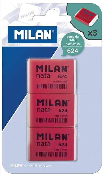 MILANO NATA 624 Pacchetto di 3 gomme rettangolari - plastica - morbida - non abrasiva - rosso/bianco