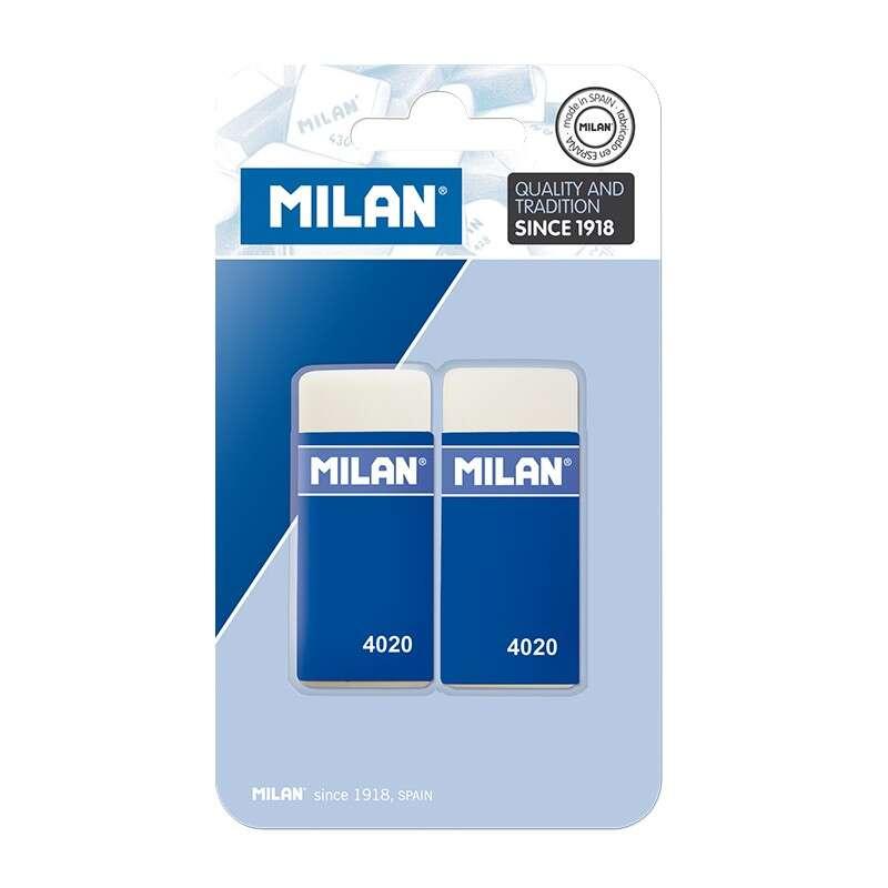 MILANO 4020 Pacchetto di 2 gomma rettangolare - pane panini - gomma sintetica morbida - cinturino in cartoncino blu - bianco -