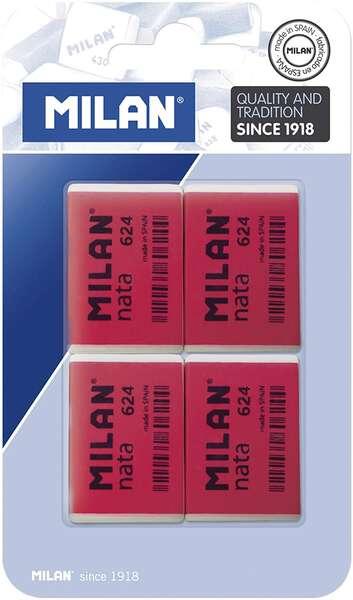 MILANO NATA 624 Pacchetto di 4 gomme rettangolari - plastica - morbida - non abrasiva - rosso/bianco