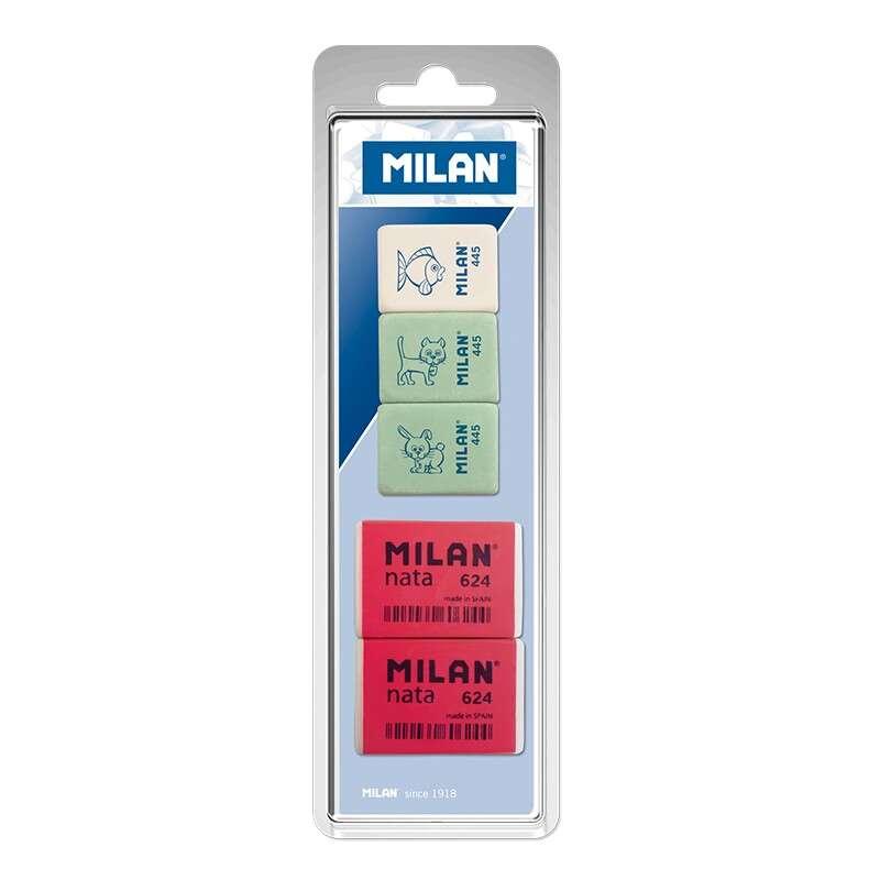 Pacchetto Milano di 5 porte 3xgomme 445 rettangolare 2xgomme 624 crema rettangolare - plastica - colori assortiti