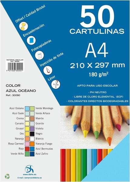 Confezione Dohe da 50 Cartoncini A4 180 g/m - Adatti alla Stampa - PH Neutro - Privi di Cloro Elementare - Colore Blu Oceano