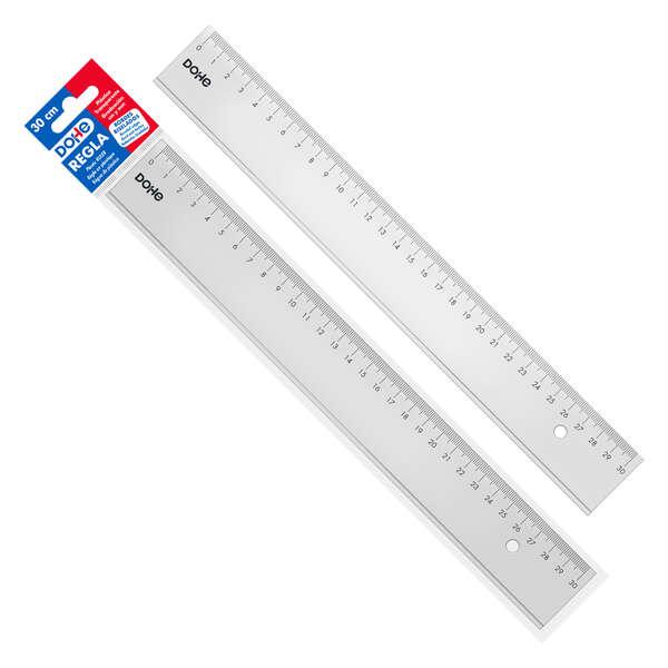 Righello Dohe da 30 cm - Plastica iniettata trasparente come cristallo - Bordi smussati e bordati - in borsa singola