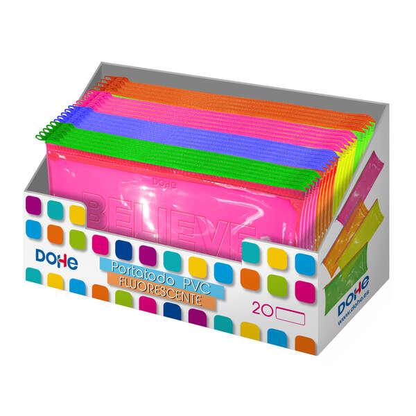 Dohe Espositore da 20 Porta Matite Piatte in PVC Trasparente Fluorescente - Colori Assortiti