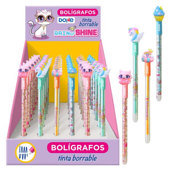 Penne cancellabili Dohe - Corpo in plastica in colori vivaci - Cappuccio decorato con diversi motivi - Punta sferica metallica