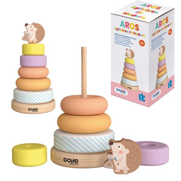 Dohe Set Educativo di Cerchi Impilabili in Legno Naturale - Bordi Arrotondati - Asta di Sicurezza - Stimola la Coordinazione Oc