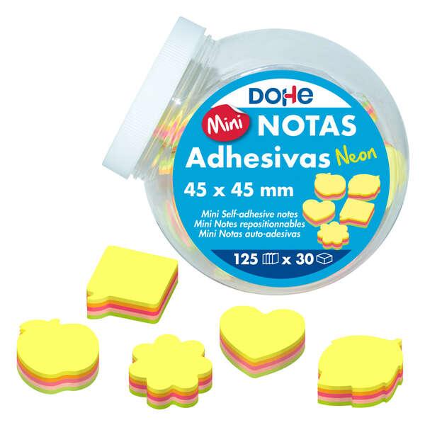 Dohe Display da 30 Mini foglietti adesivi neon - 4,5x4,5 cm - Forme assortite - 125 fogli ciascuno