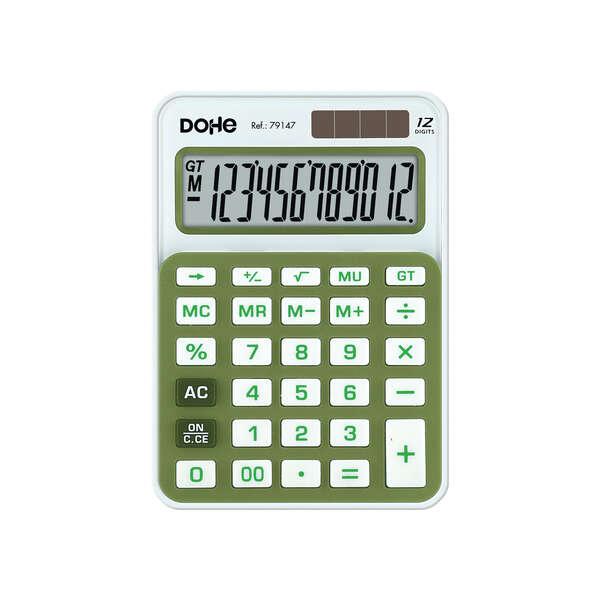 Calcolatrice elettronica Dohe a 12 cifre - Alimentazione solare e a batteria - 4 tasti di memoria - Spegnimento automatico - Ta
