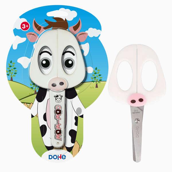 Forbici scolastiche per bambini DOHE - acciaio inossidabile - punte arrotondate - custodia foglie - design della mucca