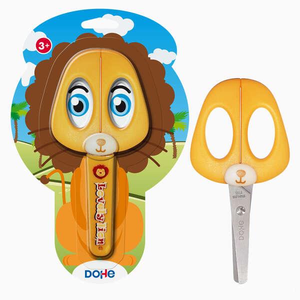 Forbici scolastiche per bambini DOHE - Acciaio inossidabile - punte arrotondate - custodia per foglie - design di leon