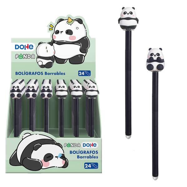 Dohe Espositore da 24 Penne a Inchiostro Cancellabili - Corpo in Plastica Colorata - Cappuccio Decorato con Motivi di Panda - P