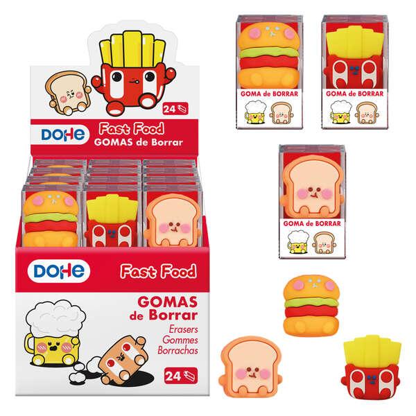 Dohe Espositore da 24 Gomme da Cancellare in PVC a Forma di Cibo - Soft Touch - Scatola Trasparente Individuale