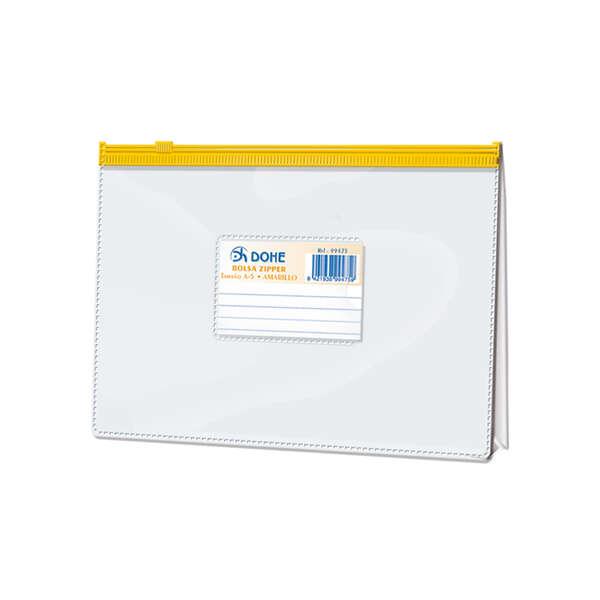 Borsa con cerniera orizzontale Dohe in PVC trasparente da 200 micron - Formato A5 - Apertura superiore - Chiusura ermetica con