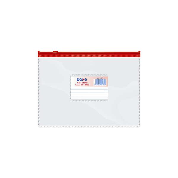 Borsa con cerniera orizzontale Dohe in PVC trasparente da 150 micron - Formato A5 - Apertura superiore - Chiusura ermetica con