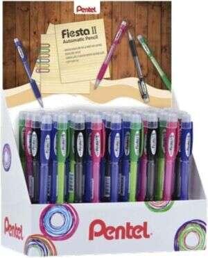 Pentel Fiesta II Display da 36 portamine HB 07 mm con gomma - Include 2 ricariche - Impugnatura in gomma - Design ergonomico -