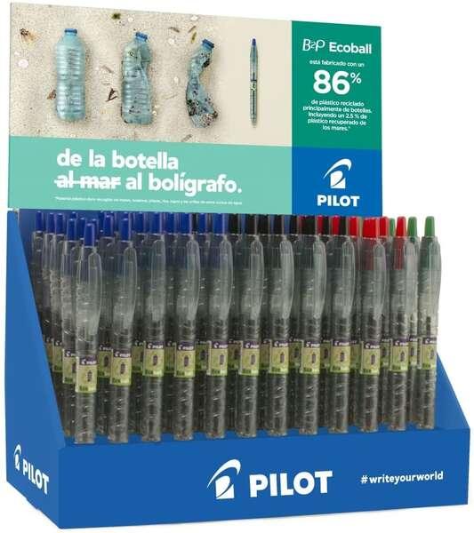 Pilota Espositore 60 Penne a sfera retrattili B2P Ecoball Beg coreen 10 B2P Gel Beg coreen - 86.64% di plastica riciclata - ri