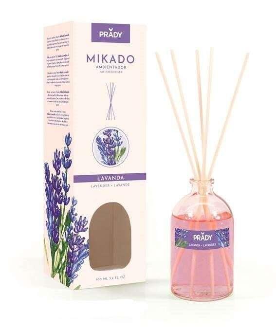 Prady Lavender Mikado Deodorante per ambiente - Flacone in vetro da 100 ml e bacchette diffusore