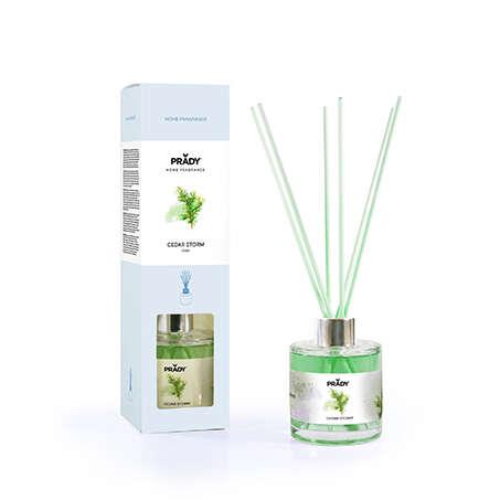 Prady Premium Cedar Storm Deodorante per ambiente - Flacone in vetro da 130 ml e bacchette diffusore