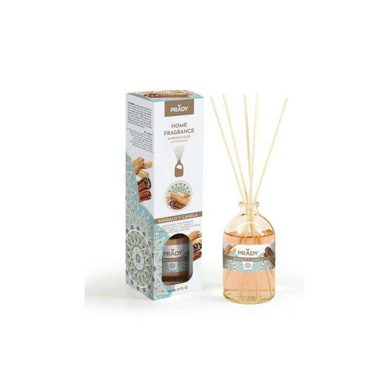 Prady Deodorante per ambiente Mikado al sandalo e cannella - Flacone in vetro da 100 ml e diffusore bacchette