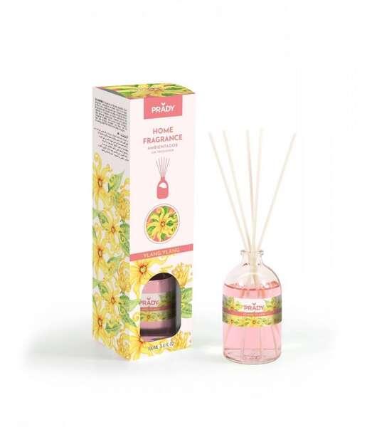 Prady Mikado Ylang Ylang Deodorante per ambiente - Bottiglia di vetro da 100 ml e bacchette diffusere