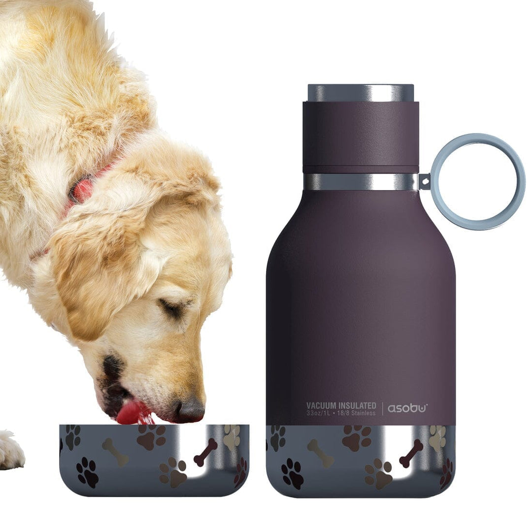 Asobu - Ciotola per cani - Bottiglia in acciaio inossidabile con ciotola per cani da 1 litro rosso bordeaux