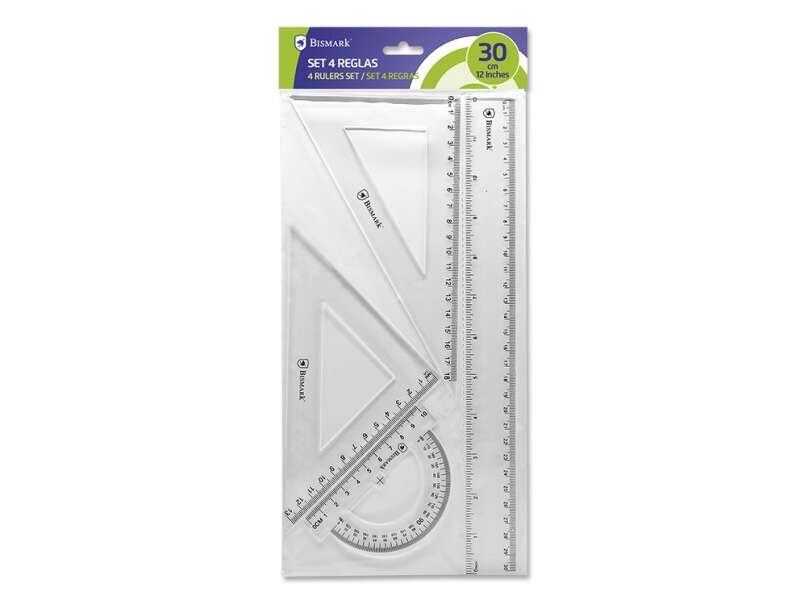Confezione di righelli Bismark per la scuola - Include righello da 30 cm - Quadrato da 12,5 cm - Quadrato da 17,5 cm - Goniomet