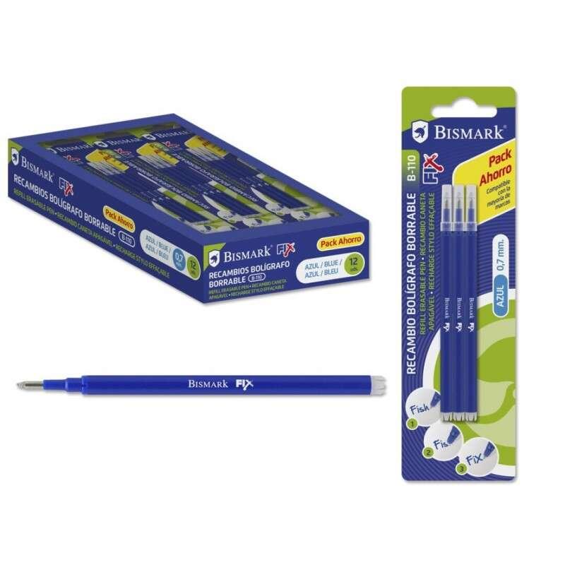 Bismark Fix Confezione da 3 pezzi di ricambio per Penna a sfera - Suggerimento fine 07 mm - colore blu