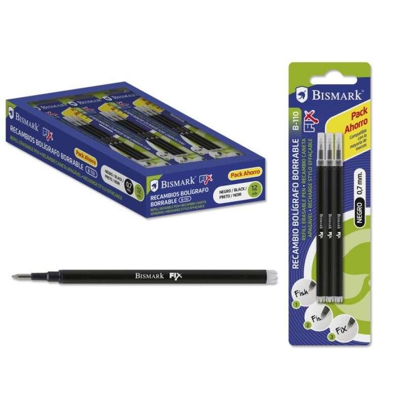 Bismark Fix Confezione da 3 pezzi di ricambio per penna a sfera - Sunta fine 07 mm - colore nero
