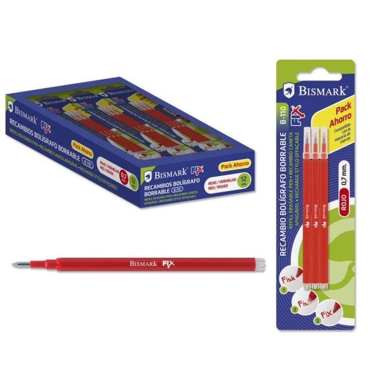 Bismark Fix Confezione da 3 pezzi di ricambio per penna a sfera - Sunta fine 07 mm - colore rosso