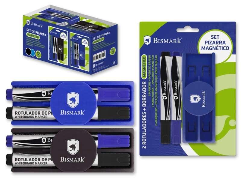 Bismark Confezione da 2 Pennarelli per Lavagna Gomma con Funzione Magnetica - Ideali per l'Uso in Uffici e Aule - Colori Assor
