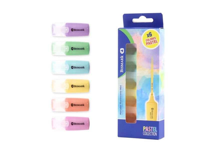 Bismark Confezione da 6 Mini Pennarelli Pastello Fluorescenti - Punta Fine - Inchiostro ad Asciugatura Rapida - Ideale per Sott