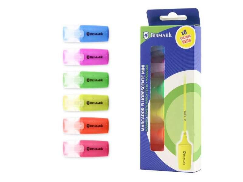 Bismark Confezione da 6 Mini Pennarelli Neon Fluorescenti - Alta Visibilit - Inchiostro ad Asciugatura Rapida - Punta Resisten