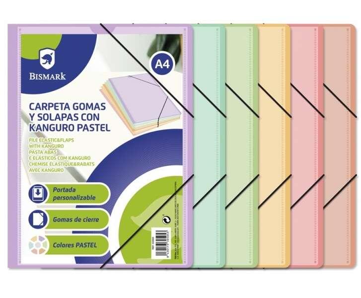 Cartella in plastica con copertina Kanguro personalizzabile in formato A4 colori pastello assortiti.