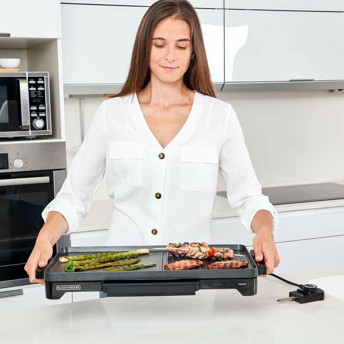 Black+Decker BXGB2200E Piastra grill, superficie antiaderente, nera