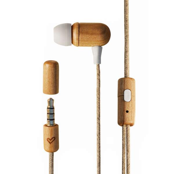 Cuffie Energy Sistem Eco CherryWood - Mini Jack - Legno Sostenibile - Cavo in Canapa - Microfono - Controllo Conversazione - Co