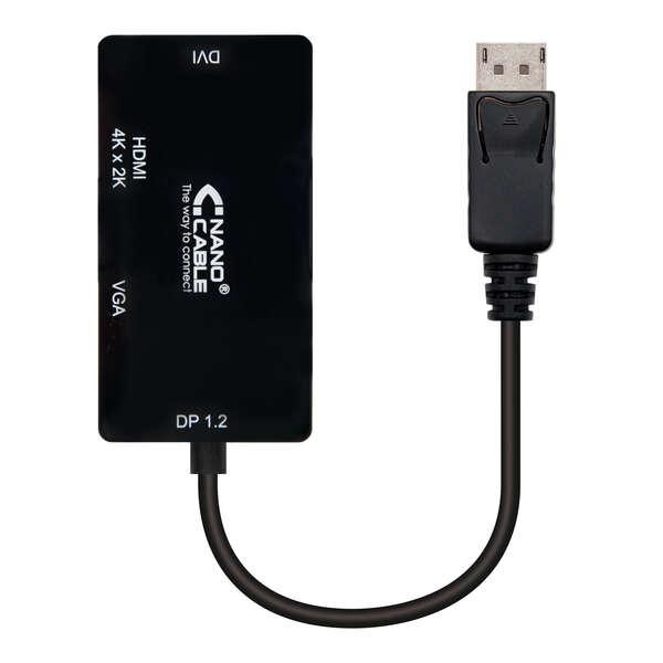 Convertitore nanocabile DisplayPort in VGA/DVI/HDMI - 3 in 1 - dp 1.2/m -vga/h -dvi/h -hdmi/h 4k - 15 cm - colore nero