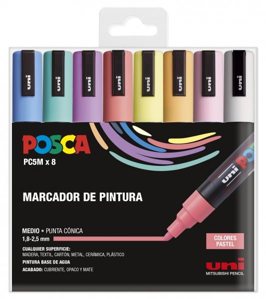 Uni Posca - Set di 8 pennarelli a base d'acqua per pittura - PC-5M/8C ESTUCHE PASTEL 18-25mm