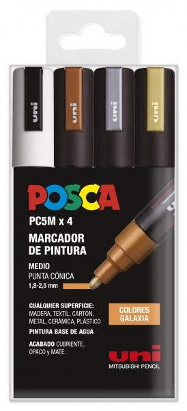 Uni Posca - Marcatore a base d'acqua per pittura PC-5M/4C - Set colori galassia 18-25 mm