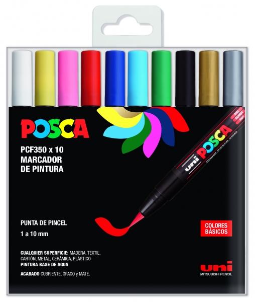 Pennello per pennarello Uni Posca a base d'acqua-PCF-350/10C VALIGETTA BASIC Caratteristiche -Punta acrilica stile BRUSH -Corpo