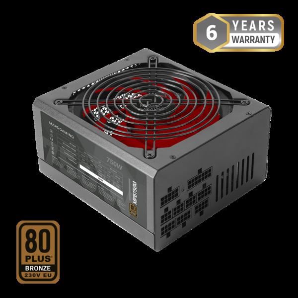 Alimentatore ATX Mars Gaming MPB750M da 750 W - Efficienza professionale - Silenzio assoluto - Potenza assicurata - Design del