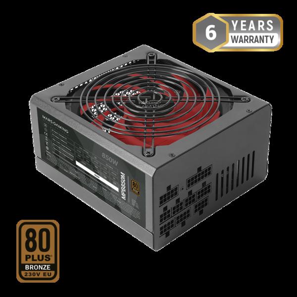 Alimentatore Mars Gaming MPB850M 850W ATX - Certificazione 80 Plus Bronze 230V EU - Silenzioso con AI-RPM e Ventola da 140mm -