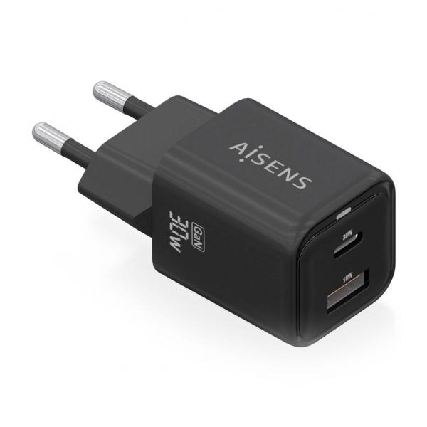 AISENS ASCH-30W2P021-BK Caricabatterie per dispositivi mobili Universale Nero AC Ricarica rapida Interno