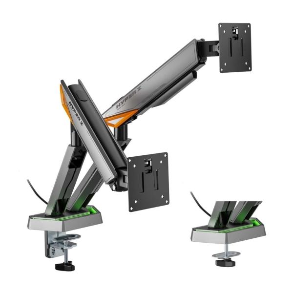 Aisens RGB Supporto Tavolo Gaming Contrappeso Girevole e Inclinabile per Monitor-TV 16kg - 3 Pivot - 2 Bracci - 17"-38" - Color