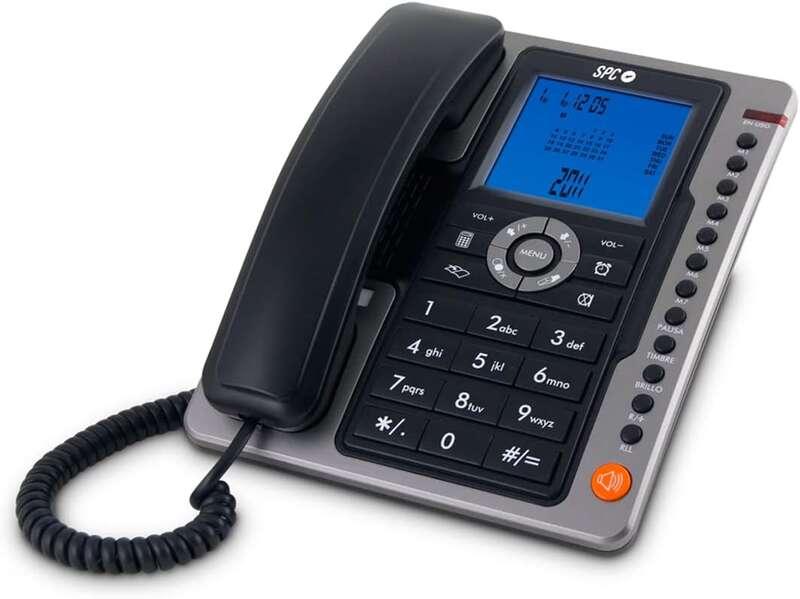 SPC Telefono Fijo Office Pro - Pantalla Iluminada Azul - Teclas Grandes - Memorias Directas - Manos Libres - Identificador de L