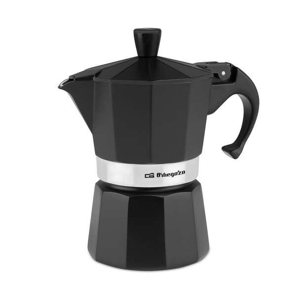 Caffettiera Orbegozo KFN 310 in Alluminio Nero - Prepara 3 Tazze di Caffè in Pochi Secondi - Manico ergonomico per una Maggior