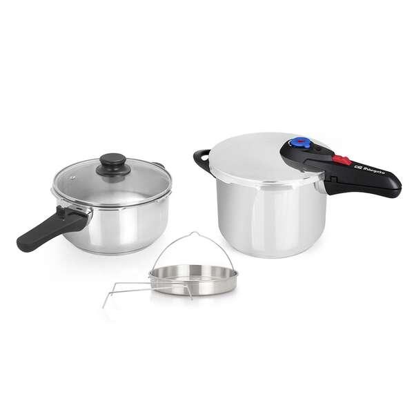 Orbegozo Pentola Rapida in Acciaio Inox HP 4566 - Due Pentole con Sistema di Sicurezza - Fondo Termo Diffusore - Selettore di P