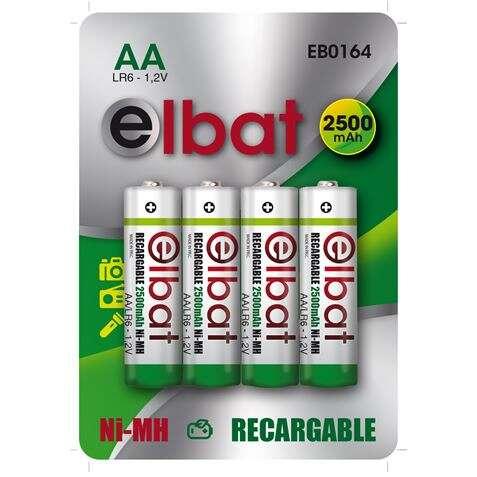 Confezione Elbat con 4 batterie ricaricabili LR6 AA 2500MAH