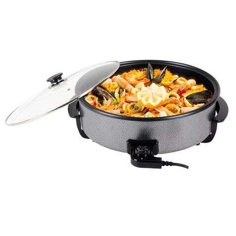 Muvip Pizza Pan Paella Maker 1500W - Piastra Antiaderente - Coperchio in Vetro - Termostato Removibile con Regolatore di Temper