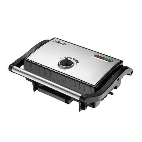 Muvip Sandwich Maker Inox Piastre Grill 1500W - Temperatura regolabile - Piatta superiore topittante - Pressione uniforme - Man