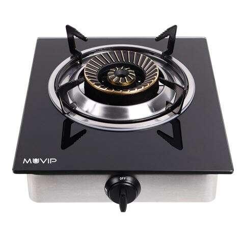 Muvip Cucina a Gas 1 Fuoco - Cristallo Temperato - Luce Piezoelettrica - Bruciatore in ghisa staccabile