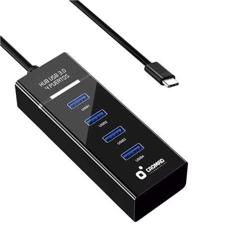 Cavo USB Type C Cromo - Lunghezza 30cm - Velocità di trasferimento 5Gbps - 4 Porte USB 3.0 - Nessuna Installazione Richiesta